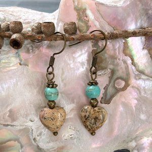 Turquoise howlite beads jasper gemstone heart beads handmade earrings